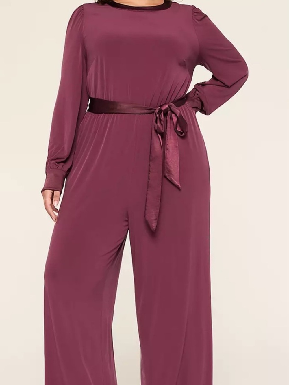 Lane Bryant Satin-Trim BLACK Long-Sleeve Jumpsuit Size 18/20